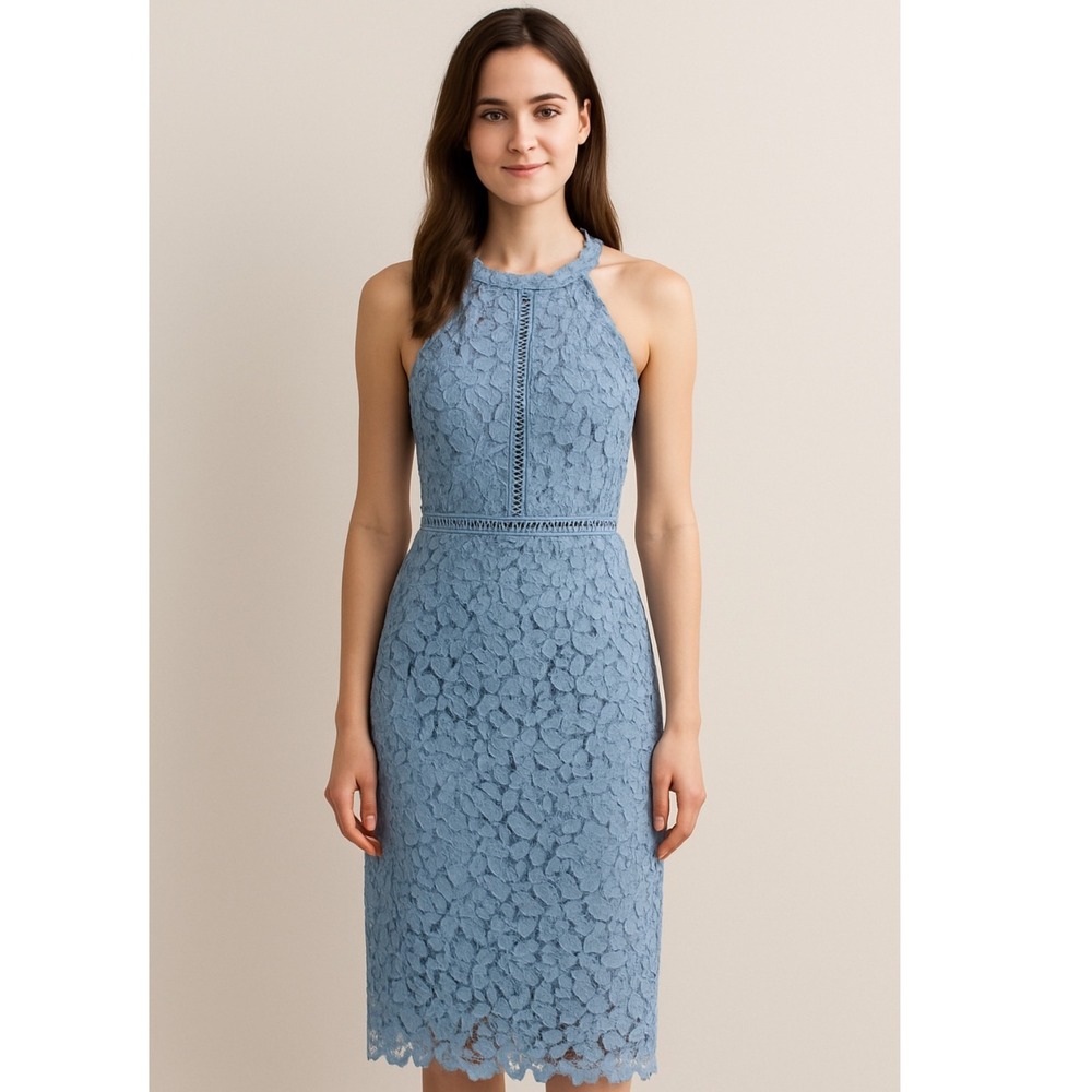 Bardot‎ Dusty Blue Lace Halter Neck Midi Dress Size S Occasion Cocktail Party